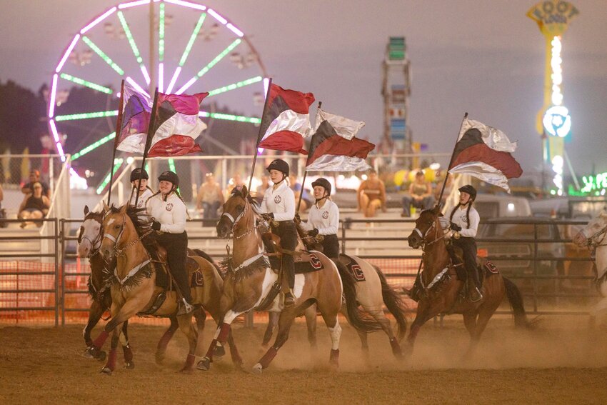 The W.F. West High School equestrian team&rsquo;s drill performers show off their regional championship-earning performance at the Southwest Washington Fair Rodeo on Wednesday, Aug. 16.