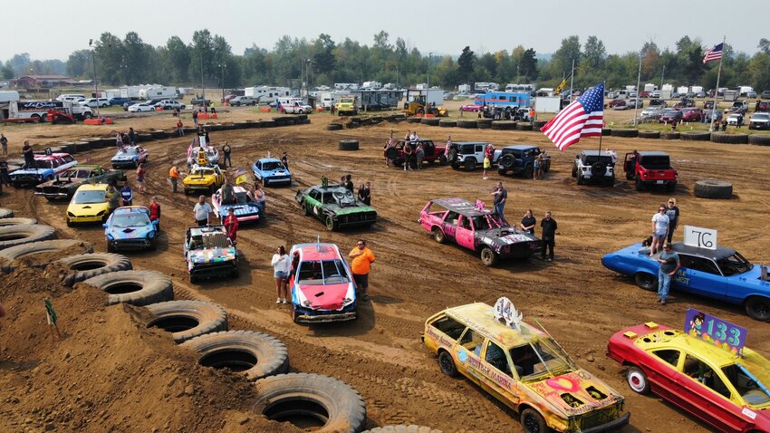 The Southwest Washington Fairgrounds are seen from above as the demolition derby begins on Sunday, Aug. 20.