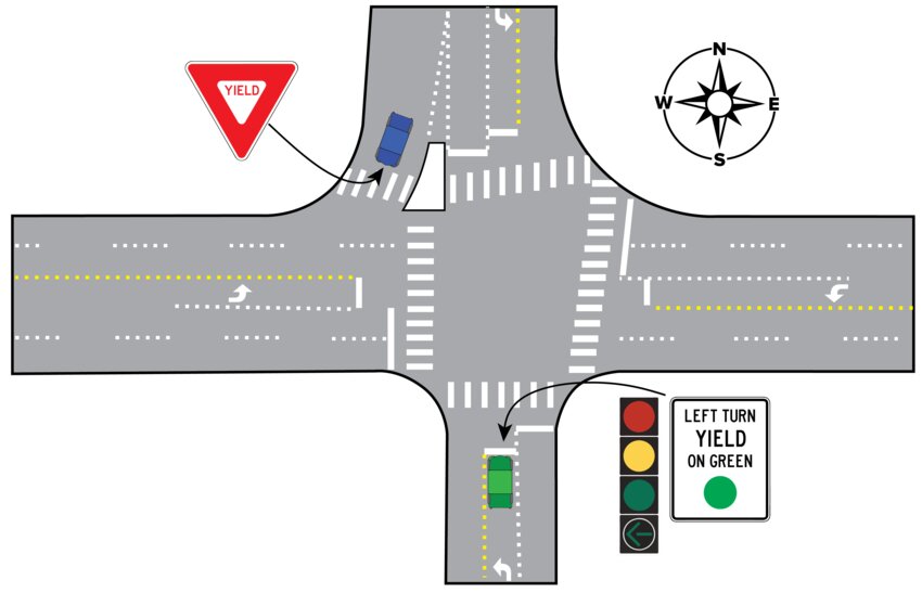 The graphic provides an example of traffic intersections with dueling yield signs in Doug Dahl&rsquo;s Road Rules article from Aug. 17.