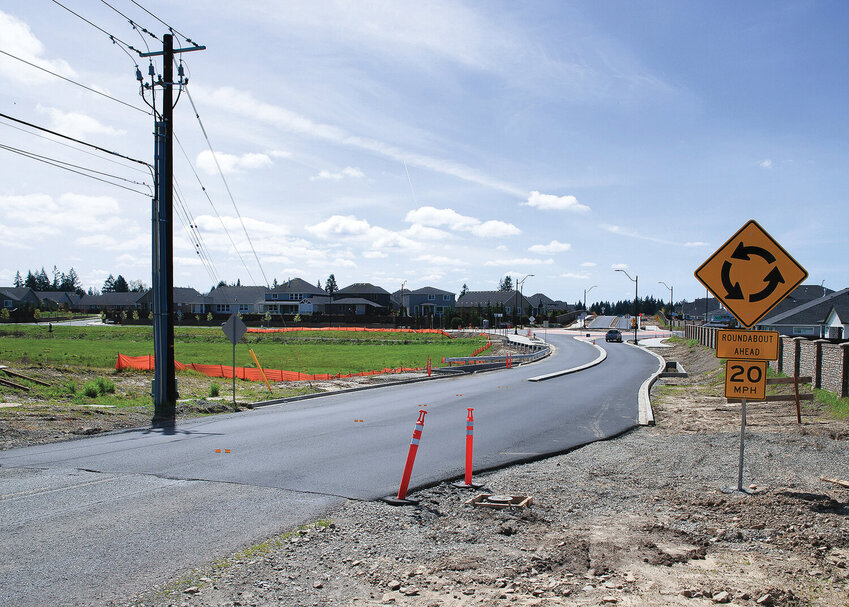 Work on Royle Road just north of the roundabout at South Royle Road and South Wells Drive in Ridgefield is pictured on Tuesday, April 25.