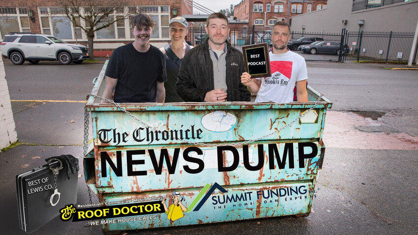 News Dump hosts, from left, Jared Wenzelburger, Isabel Vander Stoep, Eric Schwartz and Aaron VanTuyl.
