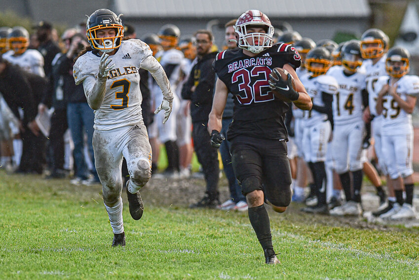 Declan Mcdonald runs down the sidelines during a 35-14 W.F. West win over Hudson's Bay Nov. 4.