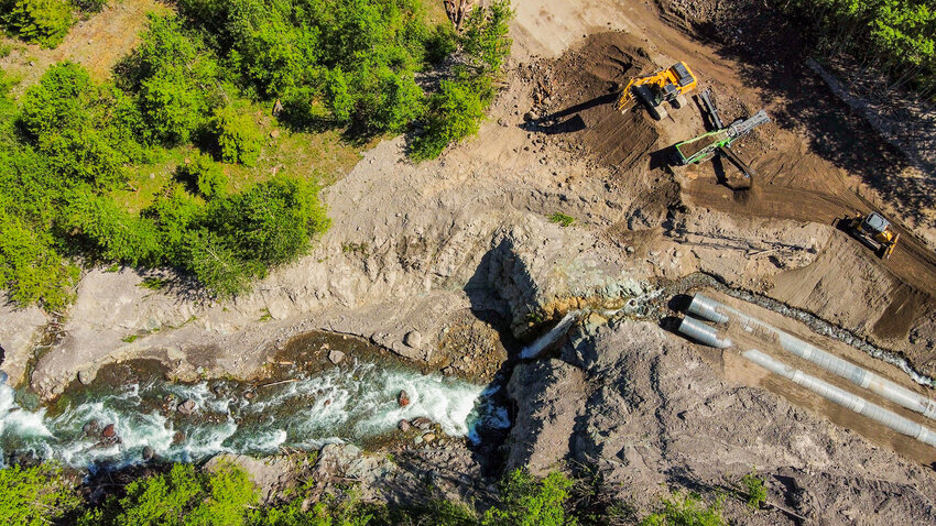 The area where a landslide occurred and work to install a culvert is pictured from above in this photo captured last summer.