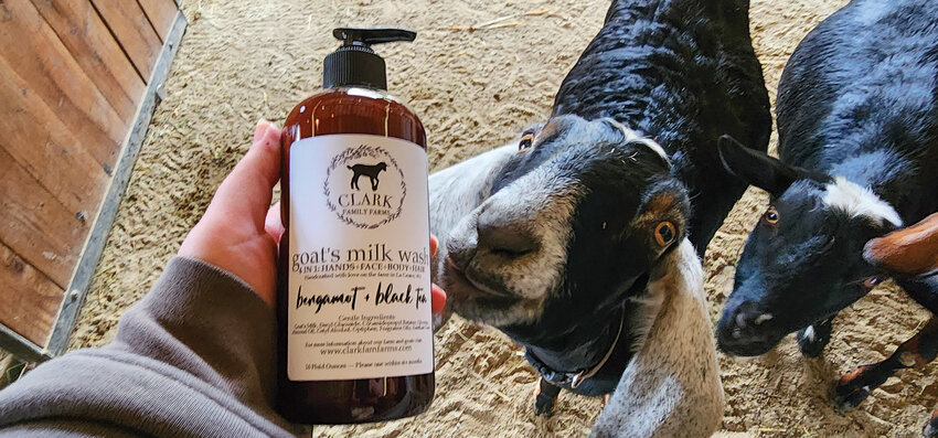 Clark Family Farm&rsquo;s body wash, made in La Center, contains 60% raw goat milk.