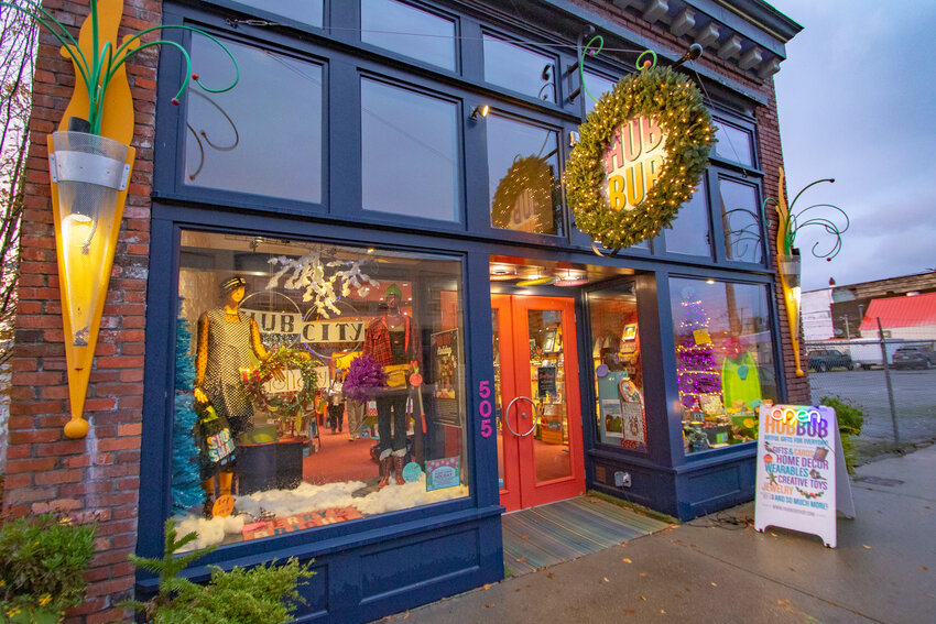 Hubbub's storefront, which won the Centralia Downtown Association's Hometown Holiday Window Display Excellence judges' choice award, is pictured on Thursday, Nov. 30.