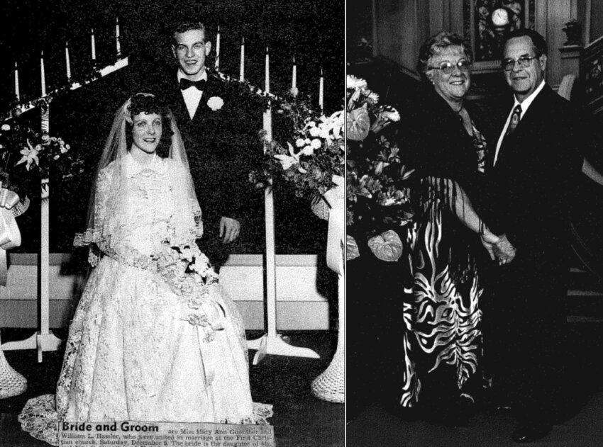 William L. &ldquo;Bill&rdquo;  and Mary Ann Hassler are pictured at their wedding in 1953 and in 2003 in these photos provided by their family.