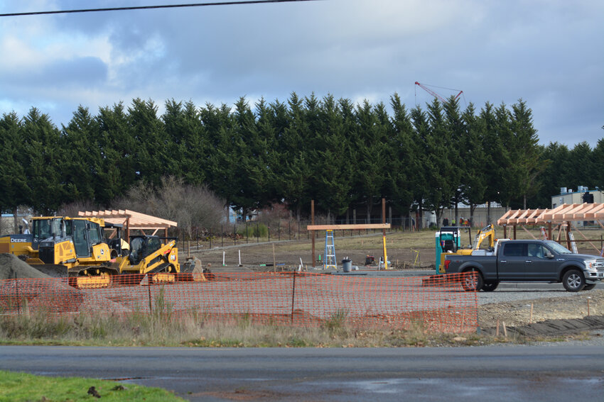 Construction on Rhoton Road is ongoing at the future location of Yelm&rsquo;s dog park.