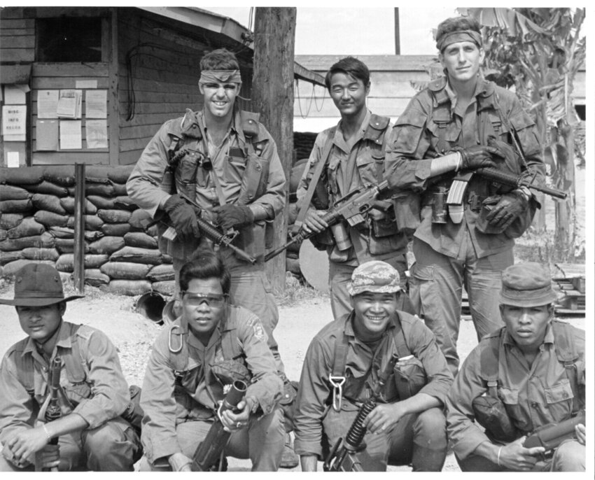 Medal of Honor recipient Franklin D. Miller, back row on the right, is pictured with a joint American-Vietnamese unit he was on patrol with while deployed in Vietnam.