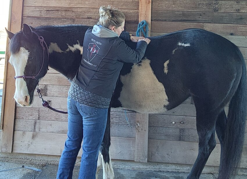 Maegan Blessing is an equine massage therapist who provides care for horses at Iron Faith Thoroughbreds, LLC.