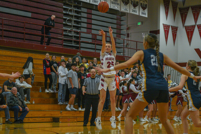 Grace Simpson drains a three during a 66-32 W. F. West win over Aberdeen in Chehalis Jan. 3.