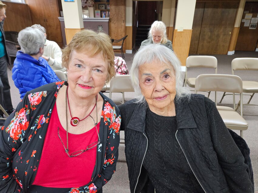 Author Sandy Crowell, left, is pictured with Helen Sanders in this photo from columnist Julie McDonald.