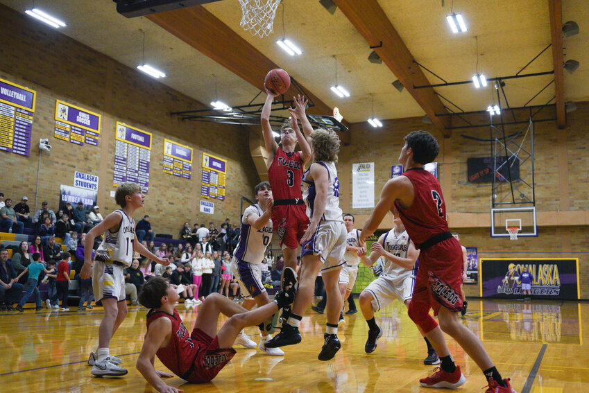 Rogan Stanley goes up for two points during the first half of Toledo's 71-36 win at Onalaska on Jan. 15.