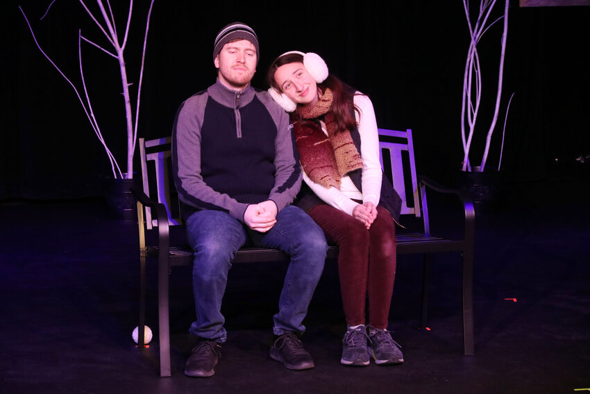 Actors Austin Bennett and Lizzie Conner perform on stage at the Evergreen Playhouse in Centralia on Monday, Jan. 15.