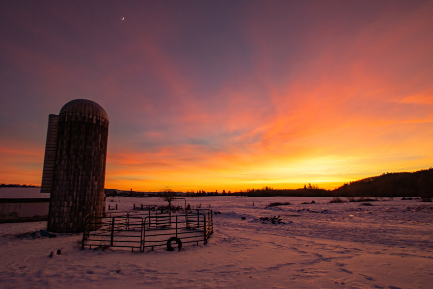 The sunset on Monday, Jan. 15, is seen from a field in Salkum south of U.S. Highway 12..