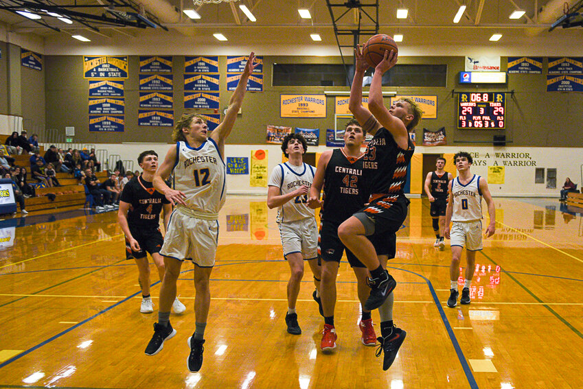 Von Wasson drives towards the basket during Centralia's win over Rochester on Jan. 18.