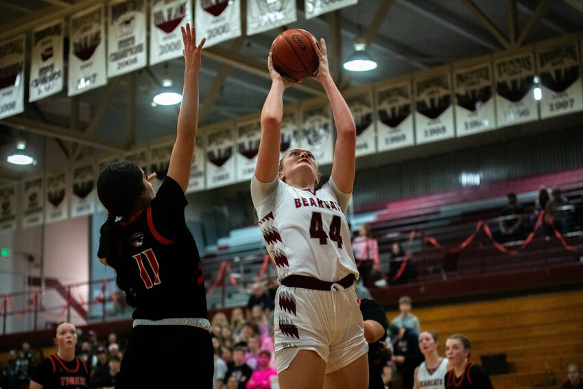 Julia Dalan takes a shot during W. F. West's 66-16 victory over Centralia on Jan. 31.