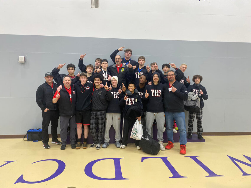 Yelm's boys wrestling team took first place at it's 3A regional tournament on Saturday, Feb. 10 at Oak Harbor High School.