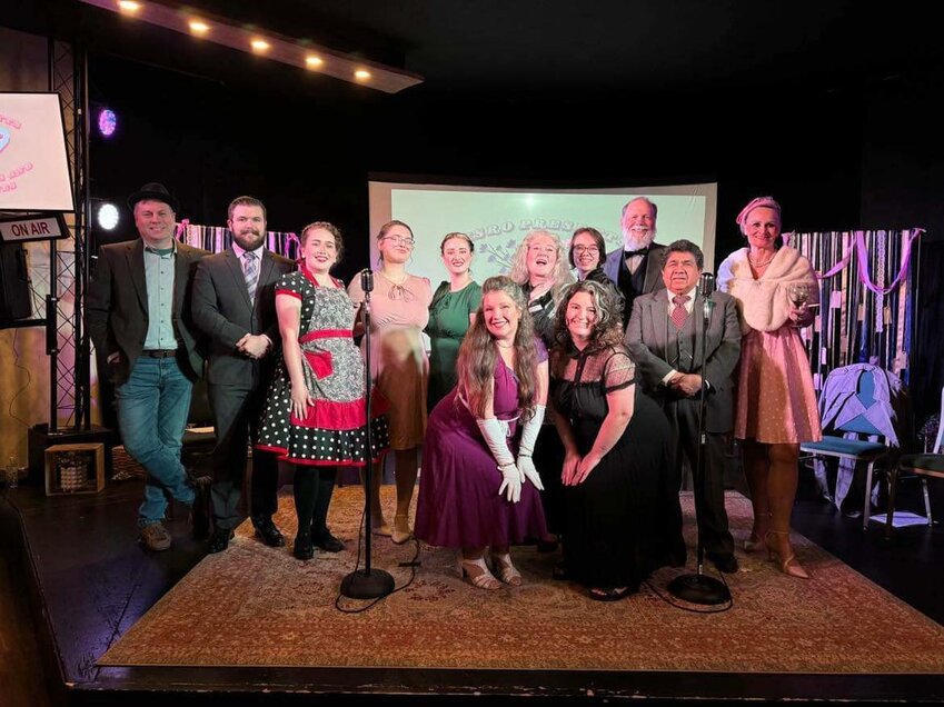 SRO Theater members pose for a photo after their latest performance, &ldquo;Love Ballads and Valentines&rdquo; radio show, Saturday, Feb. 17.