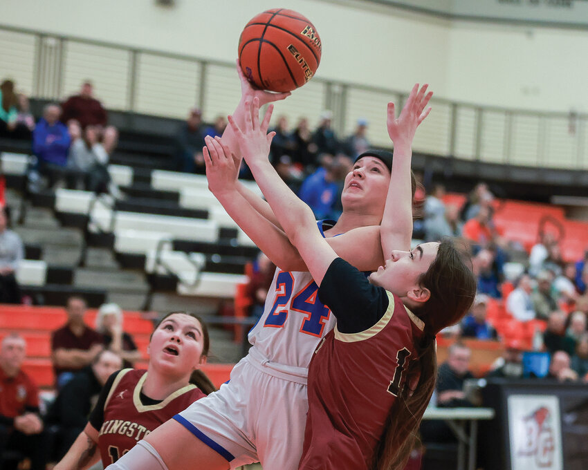 Ridgefield senior Morgan Goode led her team in scoring with 13 points during their 59-46 win over the Kingston Buccaneers in the opening round of the 2A state playoffs.