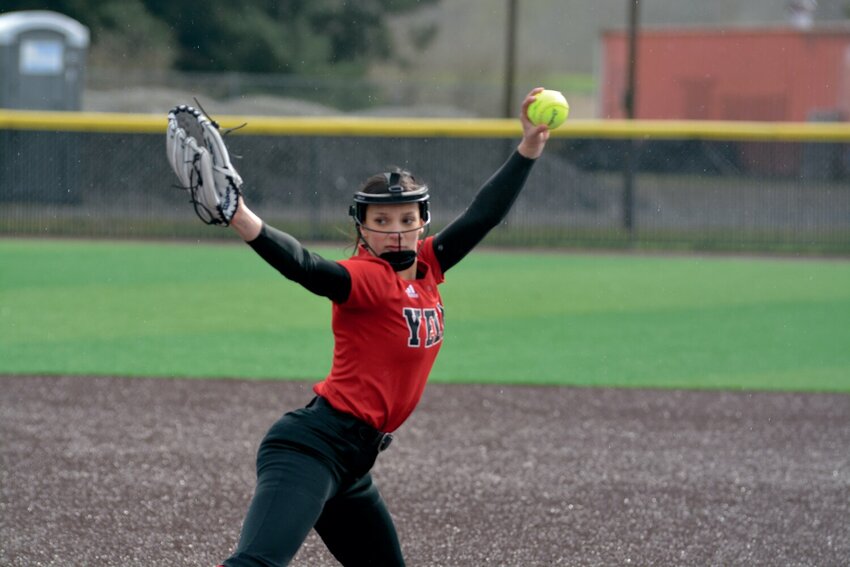 Yelm&rsquo;s Madisyn Erickson delivers a pitch during the Tornados&rsquo; 2023 season.