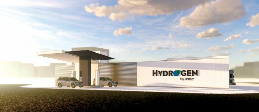 This rendering provided by Twin Transit in 2022 showed what a hydrogen fueling station might look like when it is completed on a site owned by the Port of Chehalis off of Bishop Road near Interstate 5 Exit 74.