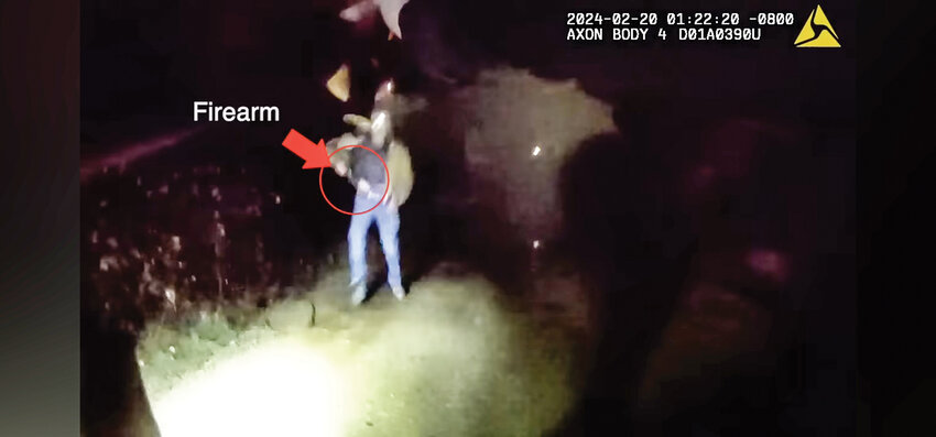 Released body-worn camera footage shows the suspect, Jonathan Gale, reaching for a firearm in close proximity to multiple deputies during a Feb. 20 shooting incident in Brush Prairie.