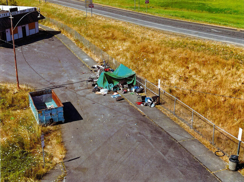 This homeless encampment was located on private property near the park and ride on Main Street in Centralia, next to Interstate 5 Exit 77.