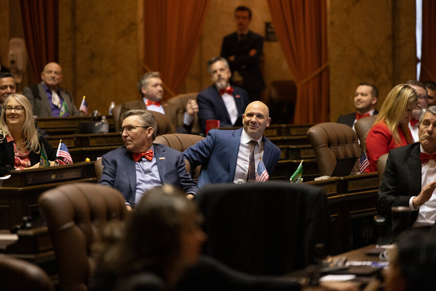 Rep. Peter Abbarno listens to another representative talk on the last day of the 2024 Legislature at the state Capitol on Thursday, March 7.