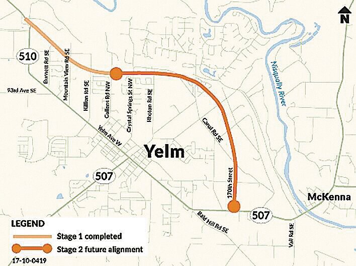 File Photo  The graphic displays the proposed route for phase 2 of the Yelm Bypass.