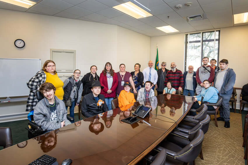 Twentieth Legislative District state Rep. Peter Abbarno, R-Centralia, welcomed a group of students from the Chehalis School District&rsquo;s VISIONS program to the state Capitol last week.