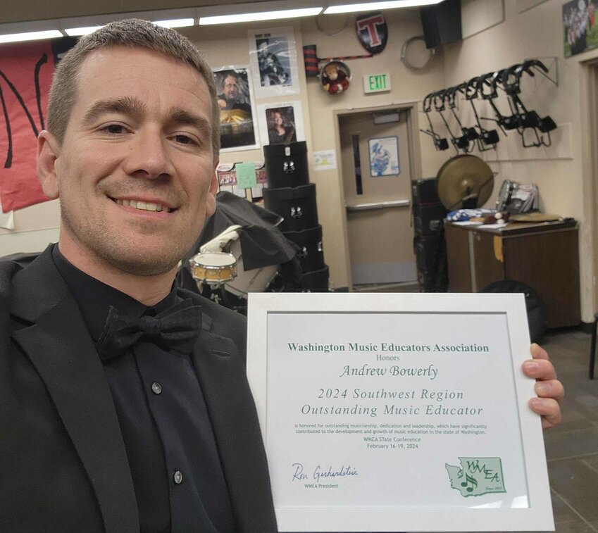Andrew Bowerly was recently honored with two awards: the Dr. William P. Foster National Award for Community Development and the Southwest Washington Music Educators Association (SWWMEA) Music Educator of the Year Award.