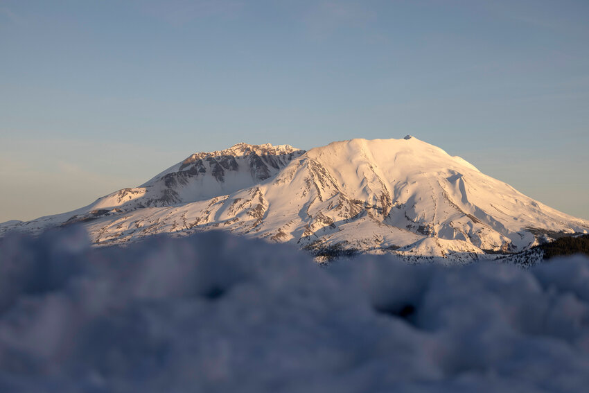 The sun sets on Mount St. Helens on Saturday, March 16.