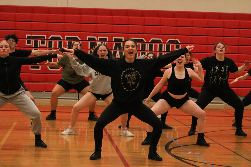 Yelm High School jazzline members practice their routine for state championships on March 23.