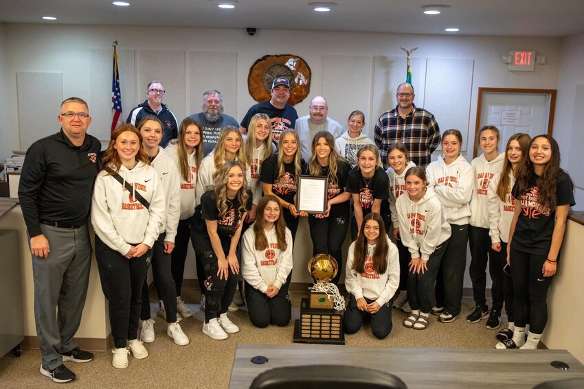 The Napavine High School girls basketball team was honored by the Napavine City Council during its meeting on Tuesday night. Napavine won the school&rsquo;s first 2B state championship on Saturday, March 2. The Tigers defeated Okanogan, 41-40, to win the title.