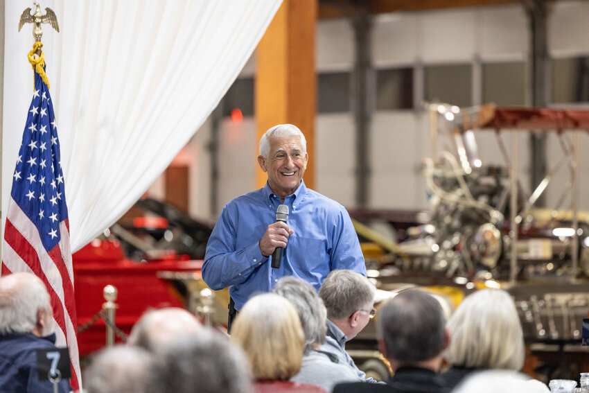 Republican Governor candidate Dave Reichert speaks during a fundraiser at Jester Auto Museum in Chehalis on Monday, March 25.