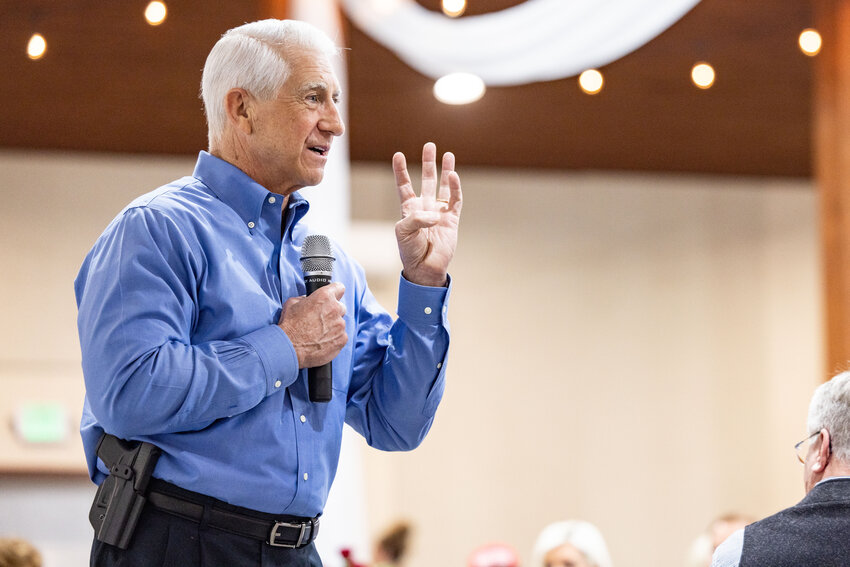 Republican Governor candidate Dave Reichert speaks during a fundraiser at Jester Auto Museum in Chehalis on Monday, March 25.