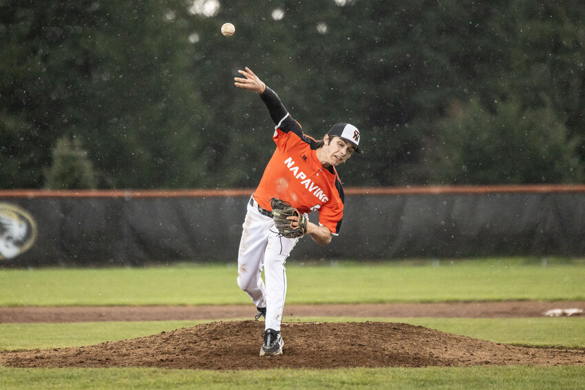 Napavine&rsquo;s Ashton Demarest throws a pitch during a baseball game at Napavine High School on Wednesday, March 27.