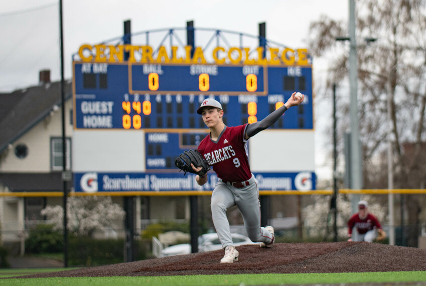 Connor Coleman throws a pitch during W.F. West&rsquo;s game versus Black Hills at Centralia College on Thursday March 28.