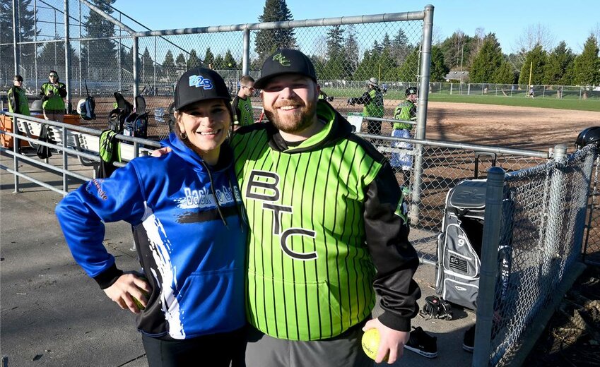 Partners in life Rachel Dreon and Jeff Grant are managers for the Back To Basics and Breaking The Cycle teams who faced each other at a March 17 tournament hosted by the Olympic Division of the Clean and Sober Softball Association at Rainier Vista Community Park in Lacey.