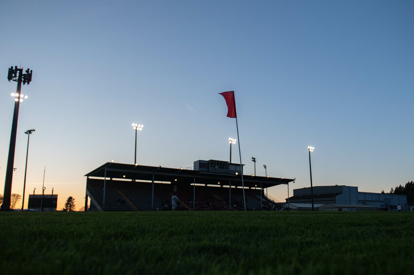 The sun sets on the W.F. West soccer pitch on Friday, March 29.