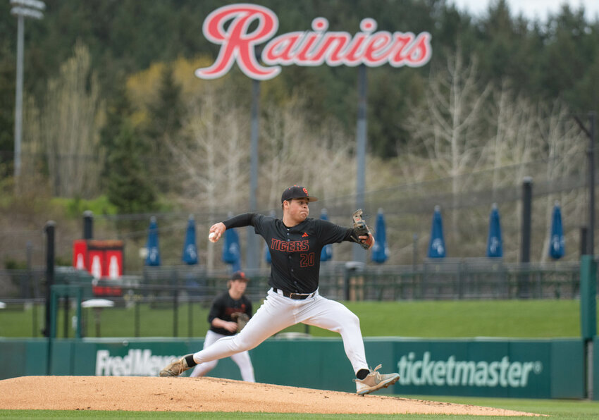 Tucker Weaver throws a pitch during Centralia&rsquo;s game versus Shelton at Cheney Stadium in Tacoma on Friday April 5.