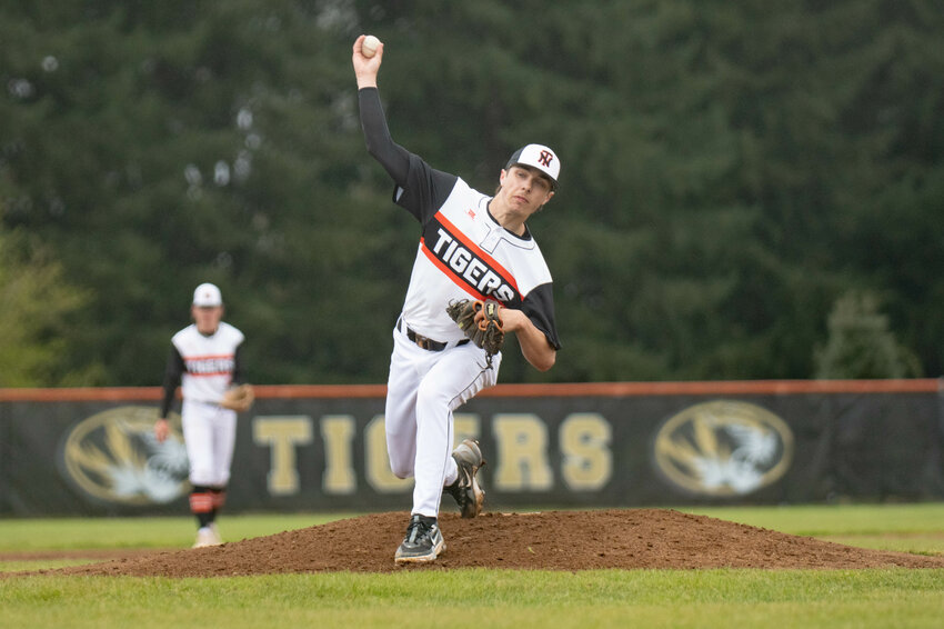 Ashton Demarest throws a pitch during Napavine&rsquo;s win over Morton-White Pass at Napavine High School on April 8.