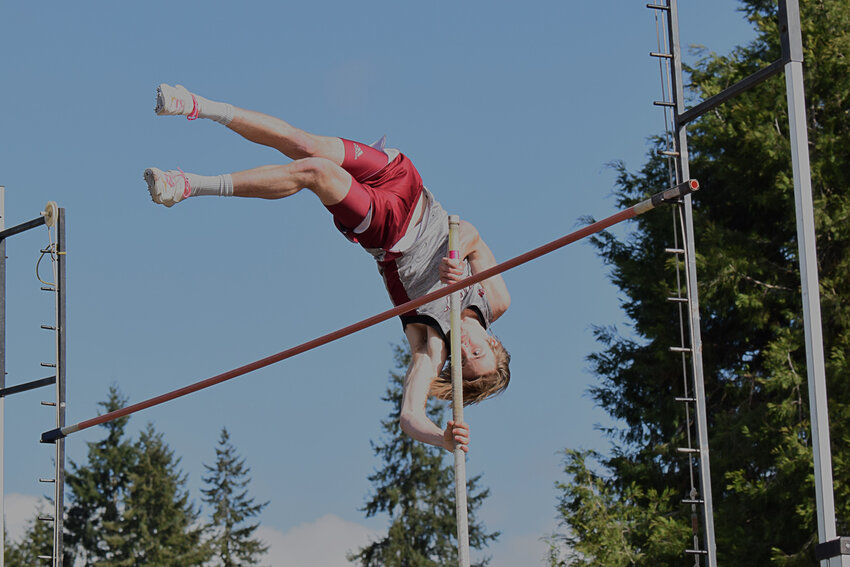 W.F. West's Lucas Hoff clears the bar in the pole vault during a 2A EvCo league track meet at Tumwater on April 9.