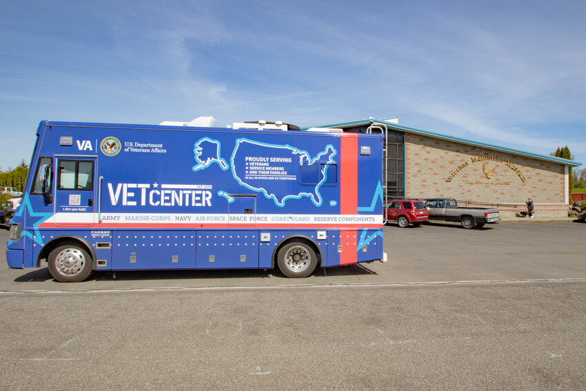 The U.S. Department of Veterans Affairs mobile Vet Center sits parked outside of the Veterans Memorial Museum in Chehalis on Wednesday, April 10.