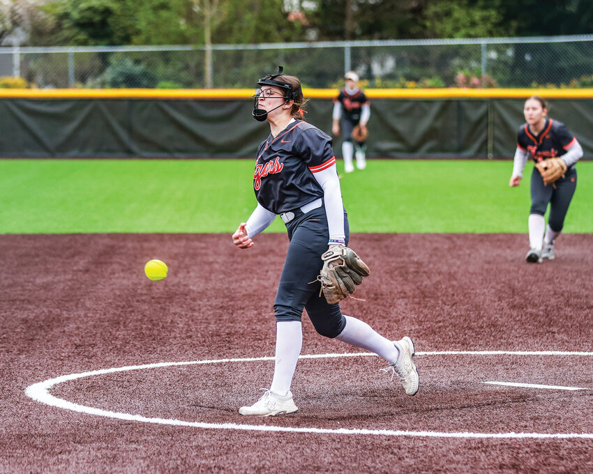 In the circle for the Tigers, Zoey Hughes threw the full six innings with 10 strikeouts on 130 pitches in the Tigers&rsquo; 13-2 win over Evergreen High School on Thursday, April 11.