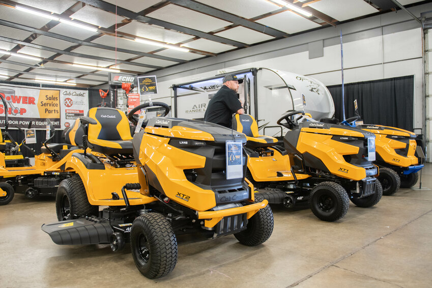Cub Cadet lawnmowers are displayed during the 58th annual Centralia-Chehalis Chamber of Commerce Home &amp; Garden Show at the Southwest Washington Fairgrounds on Saturday, April 13.