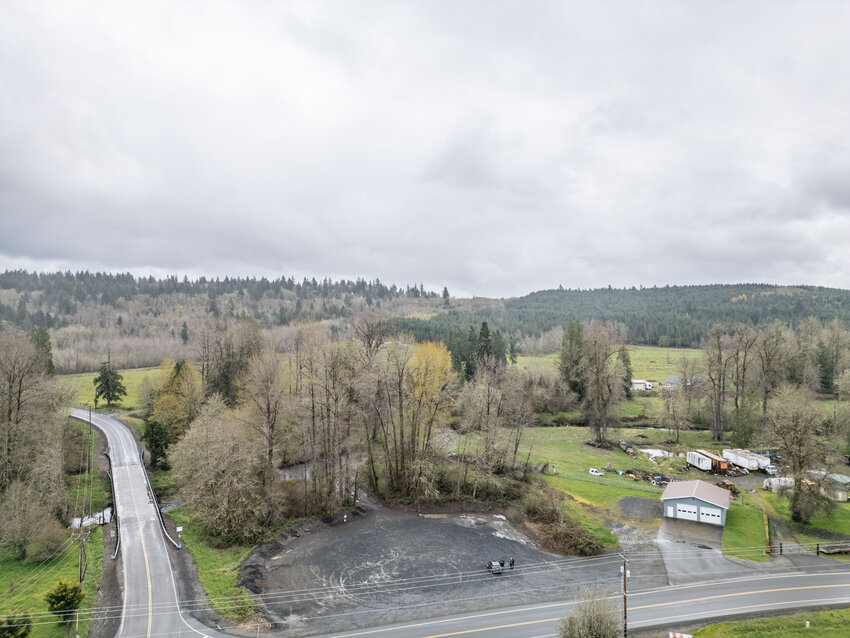 County owned land at the intersection of Centralia Alpha Road and North Fork Road pictured from above on Tuesday, April 9. Neighboring residents are asking the county to restrict access to the land.