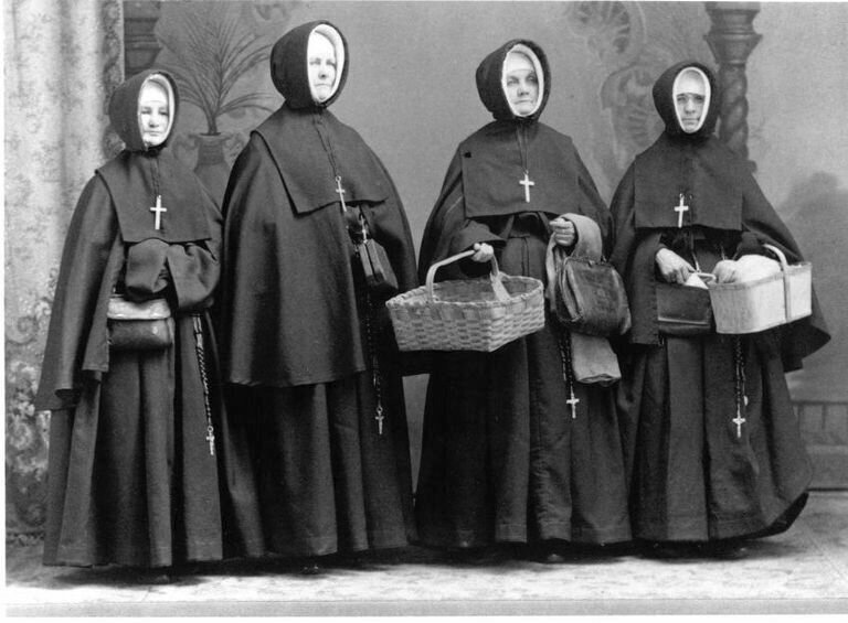 Early day Sisters of Providence supported the construction and operation of their works of charity through begging tours. These fund-raising journeys to distant logging camps and mines were made by boat, by stagecoach and on horseback, circa 1890.