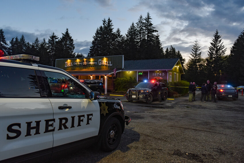 Authorities investigate a shooting that occurred around 5 p.m. Tuesday, April 16, at the Old Hwy 99 Company Bar &amp; Grill near Tenino.