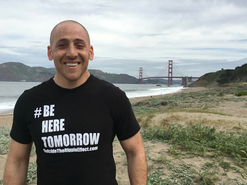 Kevin Hines is pictured near the Golden Gate Bridge in this photo from his website. Hines survived a suicide attempt at the bridge.